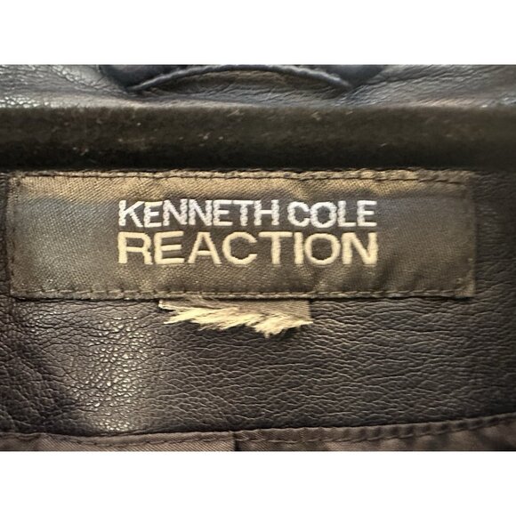 Kenneth Cole Reaction Navy Faux Leather Moto Jacket XL Stretch Designer - Picture 6 of 16